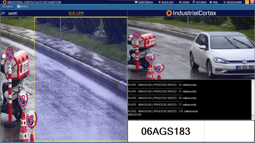 Industrial Cortex software live license plate recognition